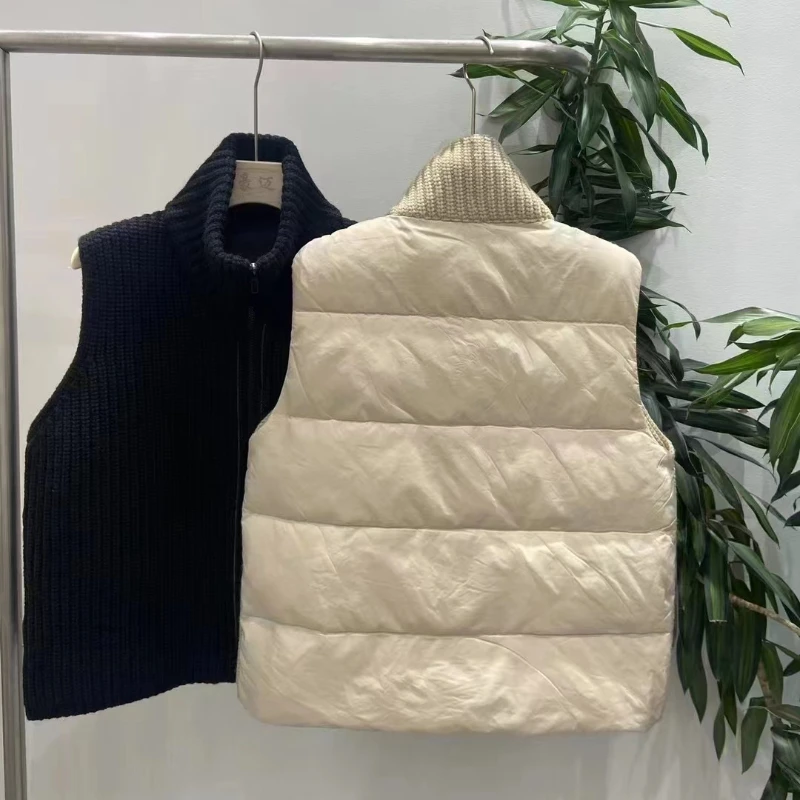 Sleeveless Knitted Jacket for Women, Short Waistcoat, Casual Down Jacket, Loose Warm Puffer Coats, Fashion Vest, New, 2024