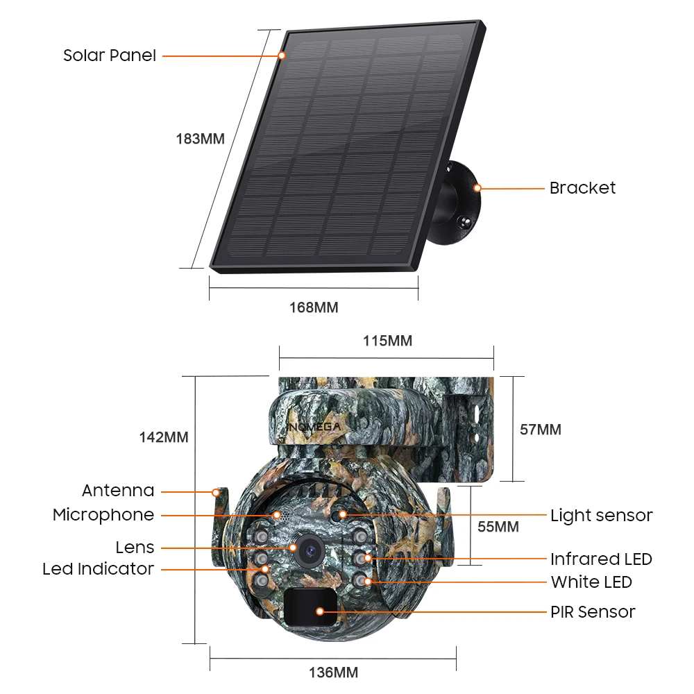 INQMEGA-cámara Solar 4G para exteriores, videocámara inalámbrica con Sim/WIFI, doble lente, monitoreo de animales, camuflaje, batería Solar, PTZ, PIR, 3MP