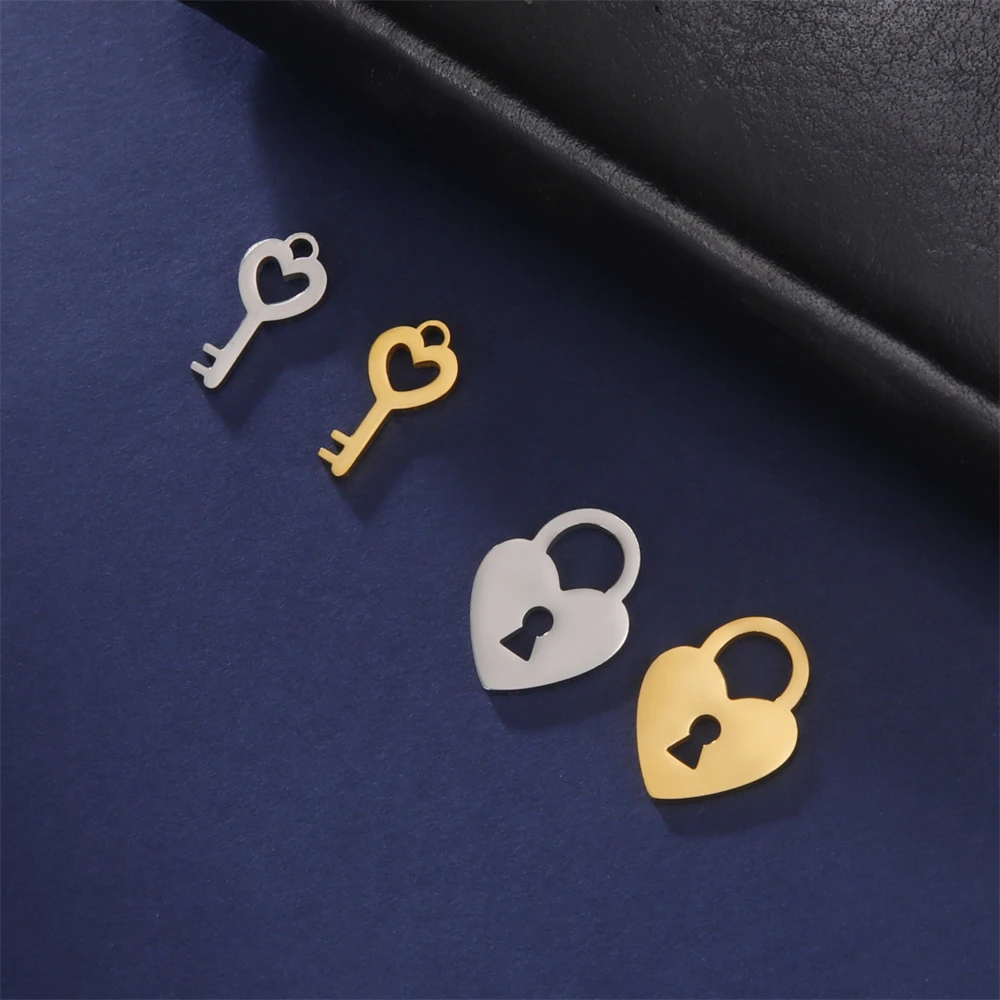 5pcs/Lot Romantic Love Hearts Lock Key Pendants Stainless Steel Jewelry Making Charms Diy Necklace Earrings Accessories Supplies