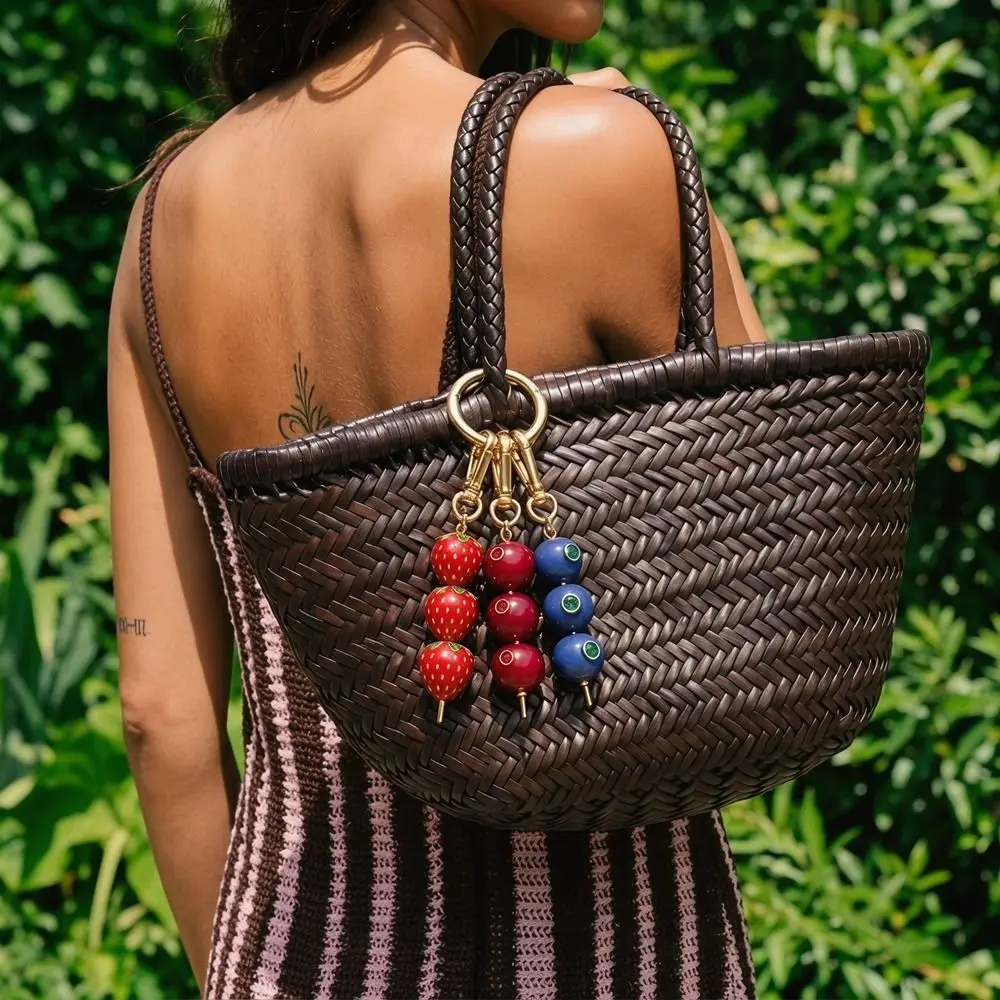 Creative Elegant Fruit Keychain DIY Cherry Metal Enamel Pendant Handmade Inlaid Rhinestone Bag Pendant Girls