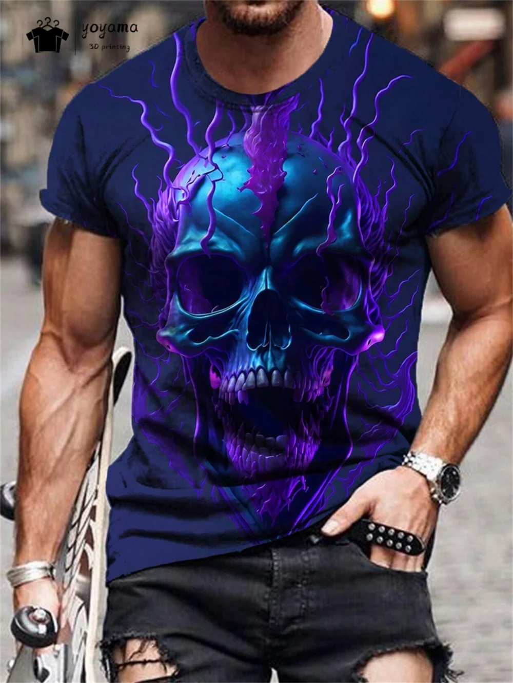 

Skull Printed T-Shirt Men's Summer Street Men's Short Sleeve Tee Fashion Versatile Oversized Men's Top Round Neck Men's Clothing