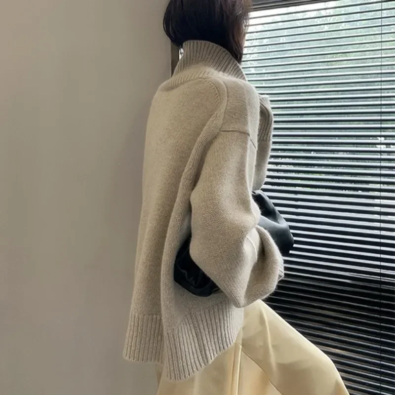 2024 Autumn and Winter New Thick Cashmere Sweater Women High Neck Pullover Sweater Warm Loose Knitted Base Sweater Jacket Tops