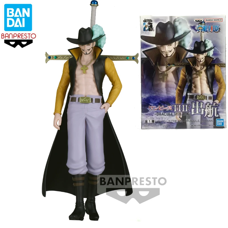 In Stock Bandai BANPRESTO THE Voyage One Piece Dracule Mihawk Anime Action Figure Toy Gift Model Collection Hobby