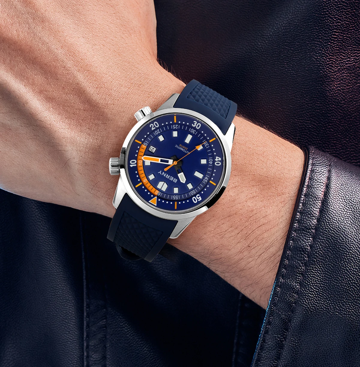 BERNY Automatische Taucheruhren für Herren, 20 ATM, superleuchtende mechanische Herren-Taucheruhr, Saphirglas, komplett aus Edelstahl – Detail 26