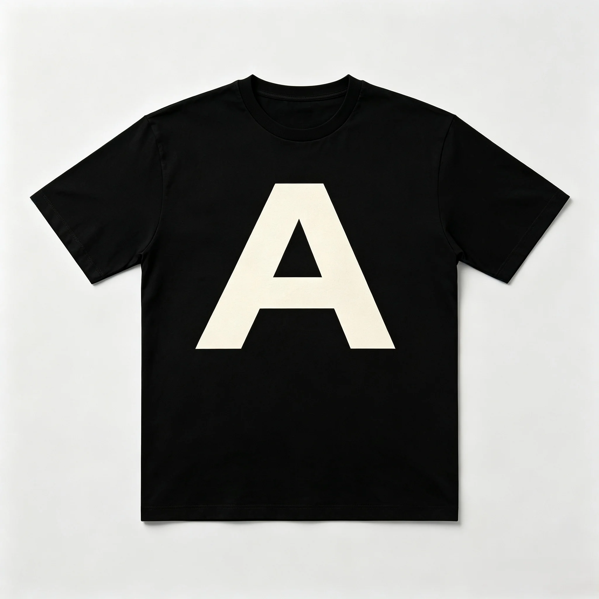 Unisex Black T‑Shirt Minimalist Large Letter A Print Short Sleeve Tops Alphabet Graphic Tees Men Women Loose Fit Cotton Casual Streetwear