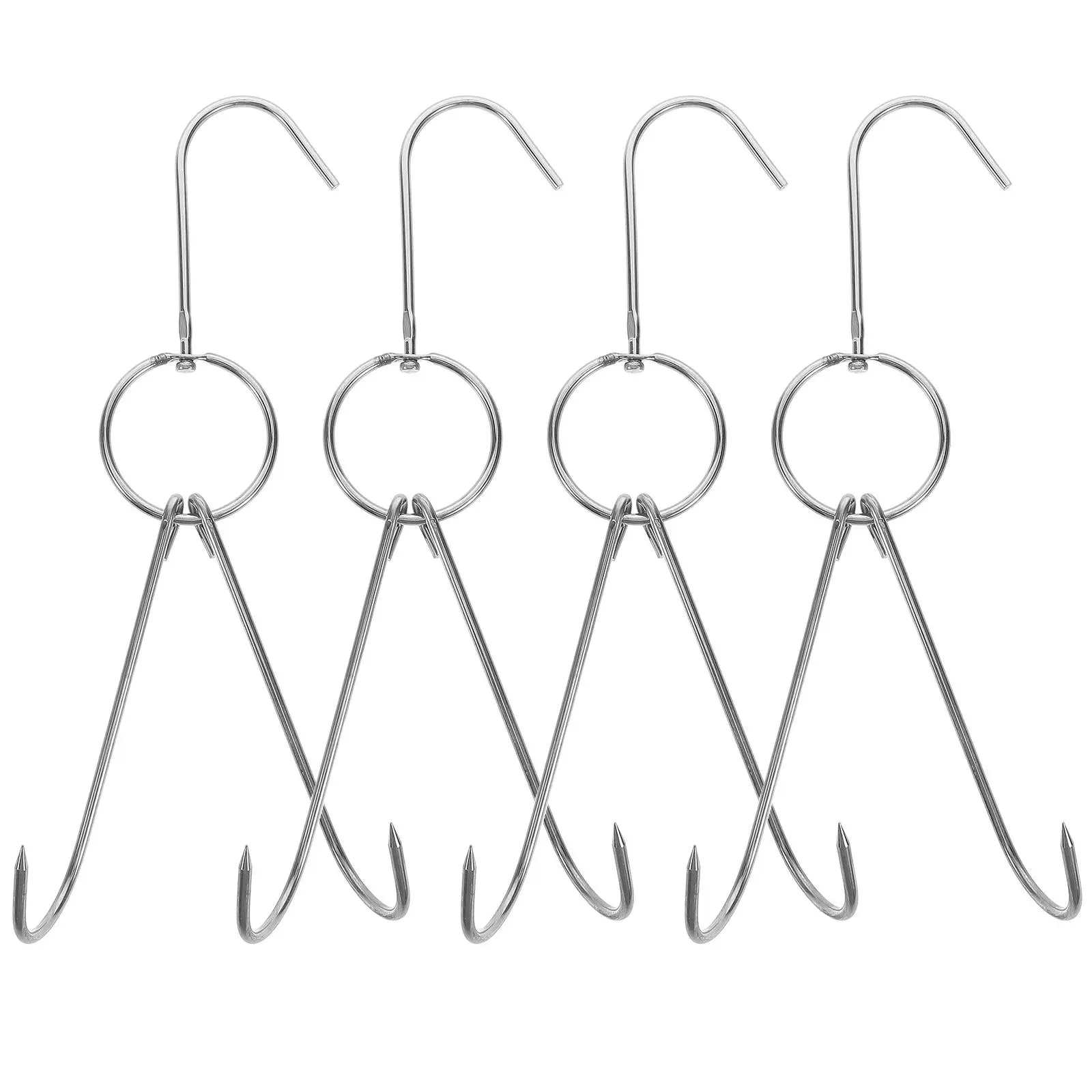 

4pcs Outdoor BBQ Stainless Steel Hooks Durable Meat Grill Large Climbing Carabiner Heavy Duty Camping Accessories Smoke Roast
