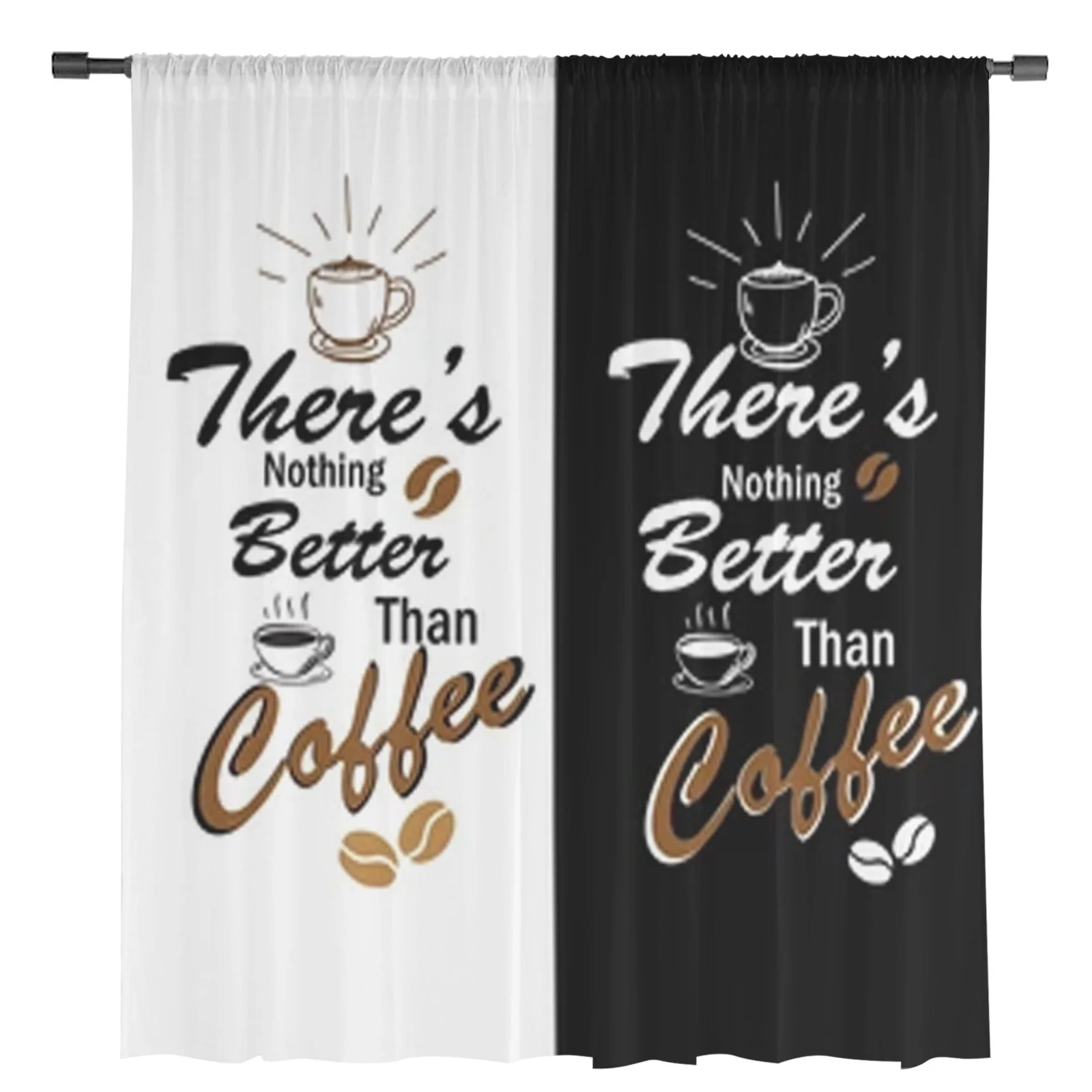 Coffee Cup Coffee Beans Sheer Curtains Bedroom Voile Curtain Living Room Window Sheer Curtains Kitchen Tulle Drapes