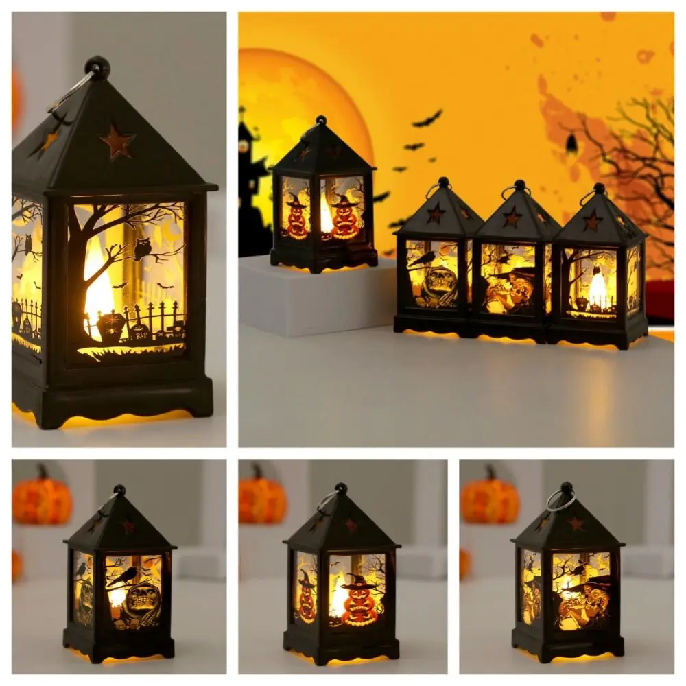 

Portable Witch Halloween Wind Lantern Crow Pumpkin Candlestick Wind Lamp Owl Handheld Small Pendant
