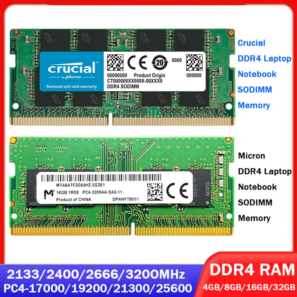 

Crucial Micron Memoria RAM DDR4 8GB 4GB 32GB 16GB 3200MHz 2133 2400 2666MHz Laptop Memory PC4-21300 19200 Notebook SODIMM RAMs