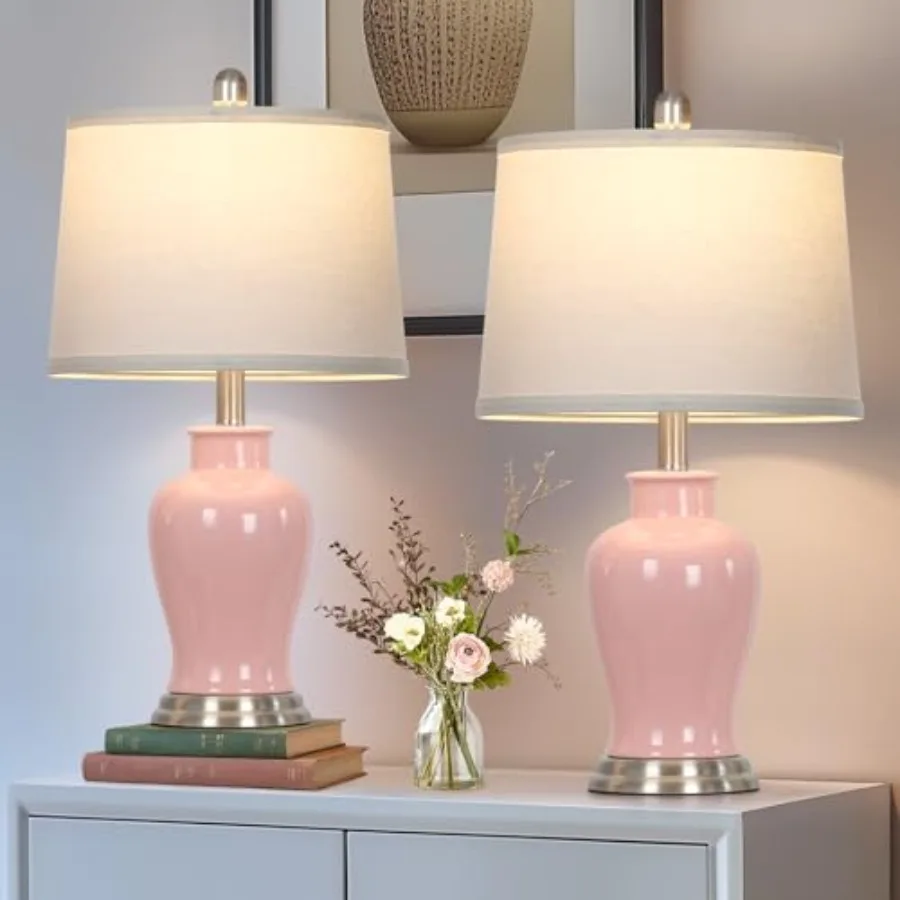 

23" Ceramic Table Lamps Set of 2, Modern Ceramic Lamps for Living Room, Cute Bedside Lamps with Ginger Jar Design, Elegant Bedr
