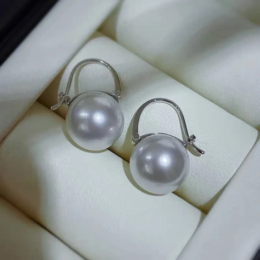 S925 pure fashion silver teapot ear buckle 14mm Dragon Ball Australian white premium pearl earrings simple and generous