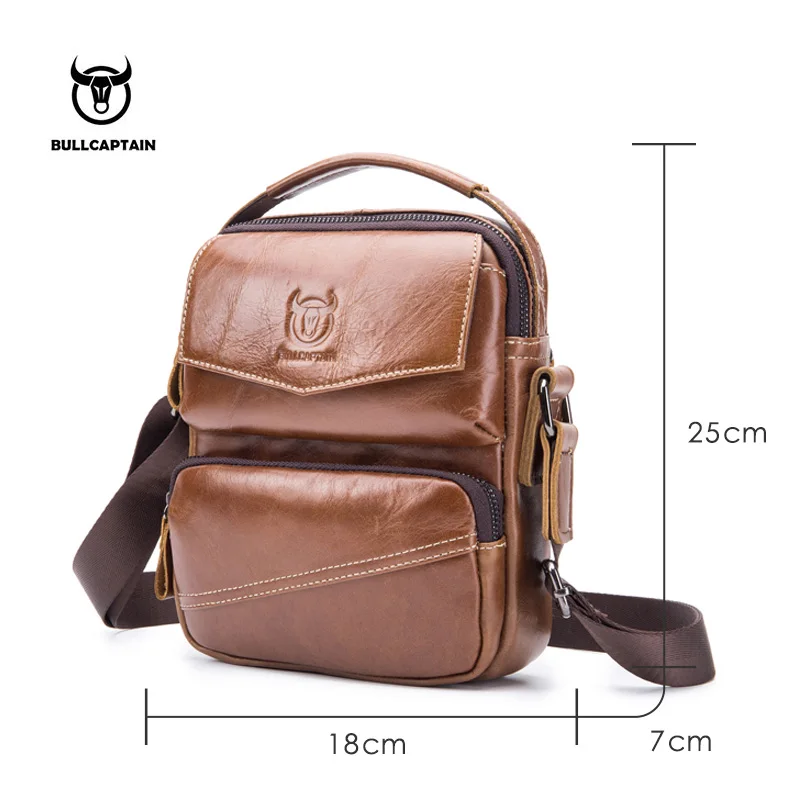 BULLCAPTAIN  Brand Leather Men Bag Casual Business Leather Mens Shoulder Messenger Bag Vintage Men\'s Crossbody Bag Male Bag