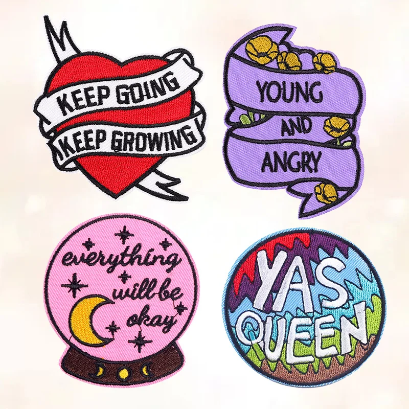 KEEP GOING KEEP GROWING Patch Iron on Patches Embroidered Patches For Clothing Cartoon Patch On Clothes DIY Badges on Backpack