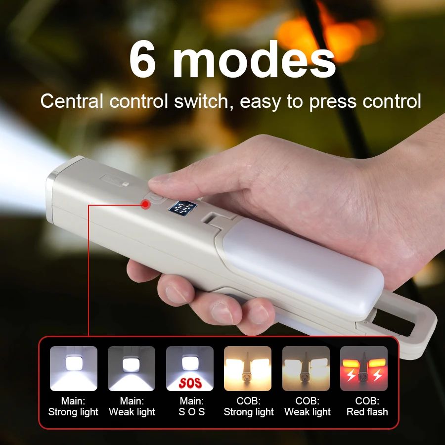 PAWEINUO Outdoor Flashlight Portable Strong Light Hook Design with Floodlight Side Lights Long Range Rechargeable Led Flashlight