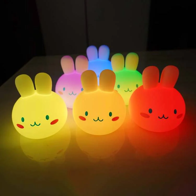 Bedside cartoon night light, silly and cute rabbit ice cream sleep light, multi-color eye protection bedroom light, silicone she