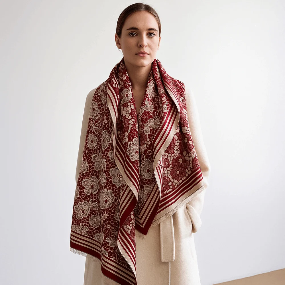 

Роскошный шарф из искусственного кашемира в стиле ретро, двусторонний толстый теплый зимний платок с цветочным узором, ветрозащитное одеяло, шарф, зимний сезон