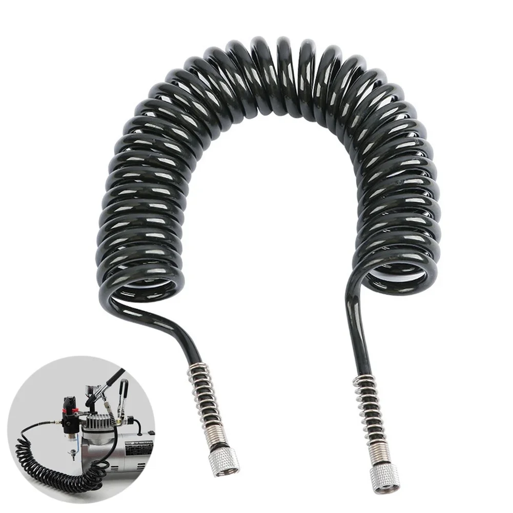 PU Air Hose Spring Pneumatic Hose 1/8 Inch Thread Black Flexible Airbrush Paint Spray Tube For Model Painting Furniture