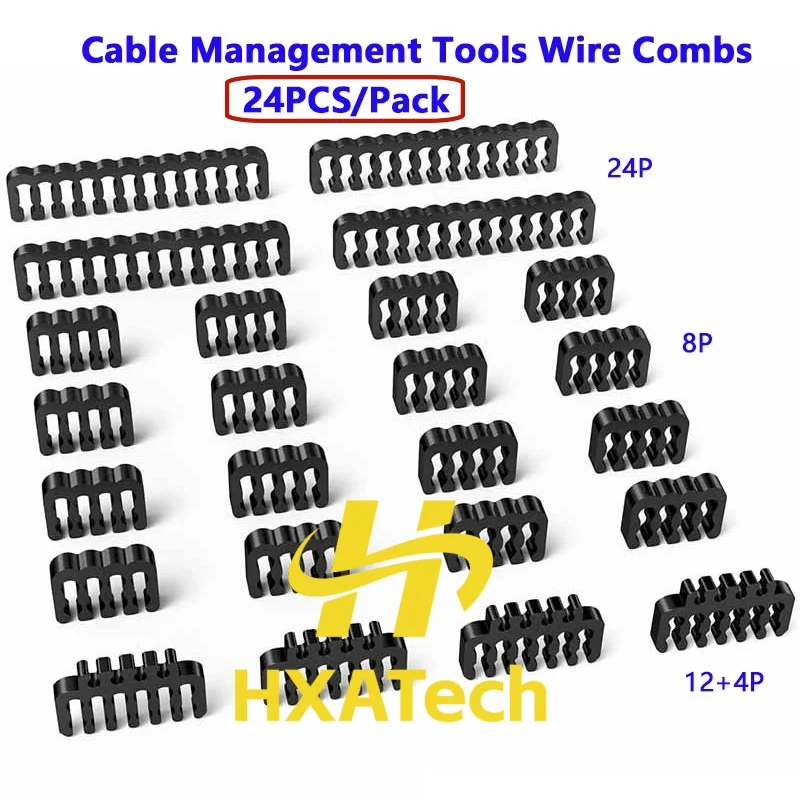 HXATech -  HXATech-24pcs/Pack black Cable Management Tools Wire Combs for PSU Cable Extension Cord 4x24P 16x8P 4x16P(12+4)
