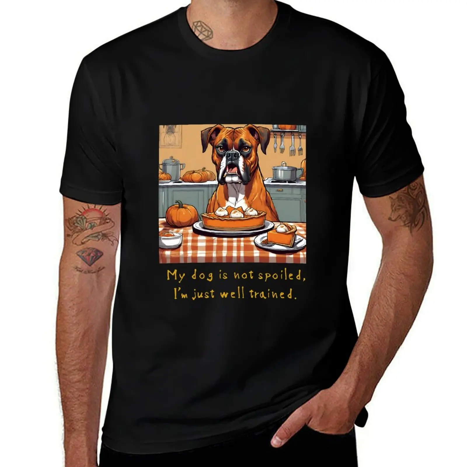 Camiseta con estampado de calabaza para hombre, camisa con estampado divertido de tarta y perro bóxer, ropa hippie para Halloween