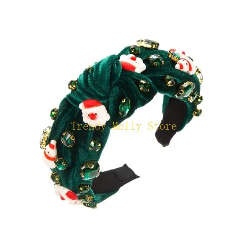 N5KB Christmas Headband for Women Embellished Hairband Wide Top Hairband