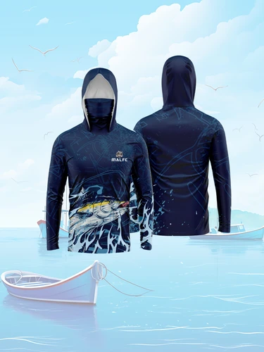 Imagen 2 del producto MALFC Ropa de pesca Hombres Capucha Camisa de pesca Camiseta de pesca de manga larga protección uv