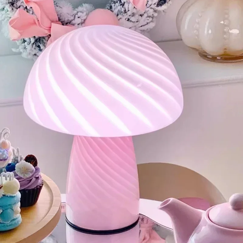 Girl Home Mushroom Table Lamp Room Decoration Glass Night Light Bedroom Bedside Desk Lamp Atmosphere Lighting Living Room Gift