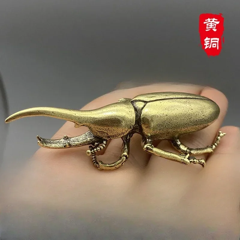 Antique Bronze Beetles Miniature Figurine Small Desk Decorations Vintage Copper Insect Tea Pets Ornament Home Decor Accessories