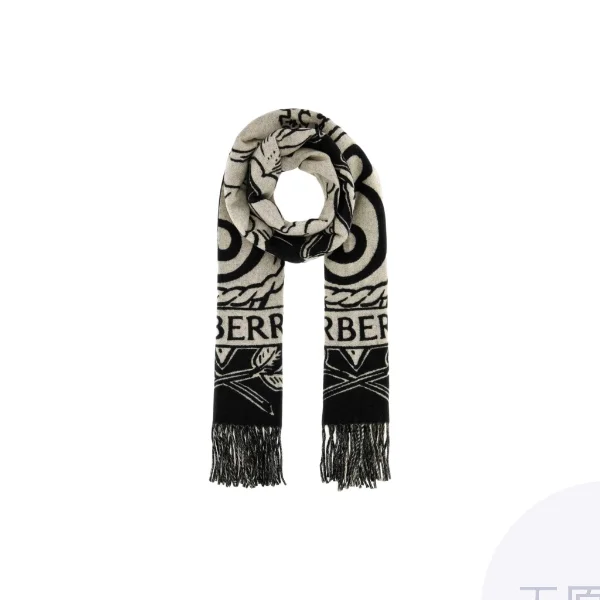 Burberry Cashmere Knit Scarves Unisex Black/Beige 8109372