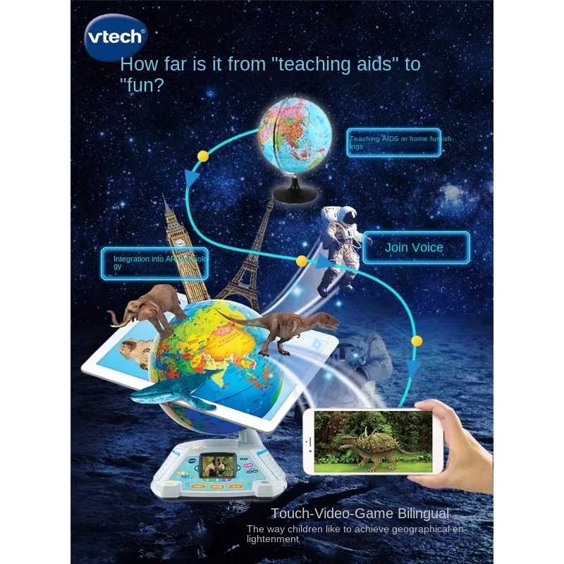 VTech mainan edukasi dini Reag anak-anak, mainan pencerahan geografi anak-anak suara pemicu titik Globe Audio-visual