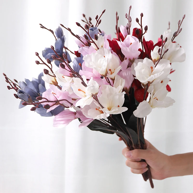 

44cm Artificial Flowers Bride Bouquet Magnolia Home Decor Wedding Christmas Party Supplies Photography Props Accessories Decor