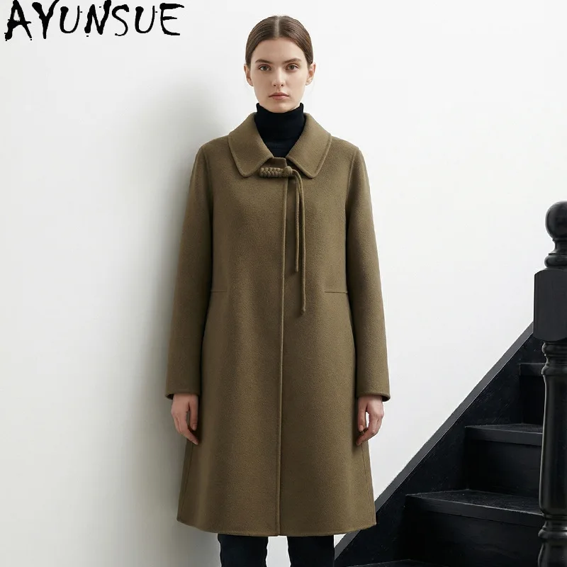 

AYUNSUE Women's 100% Wool Coat Mid-length Double-sided Wool Coat Elegant Commuting Outerwear Autumn Winter Woman Clothes Casaco