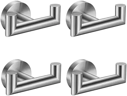 

4 Pack Brushed Nickel Towel Hooks - SUS304 Stainless Steel, Heavy Duty Wall Mount Robe Hooks for Bath & Kitchen