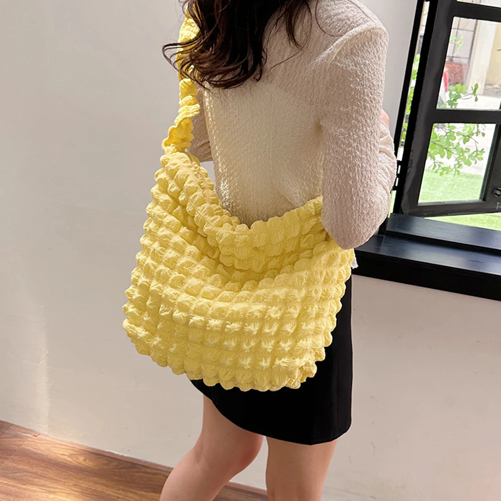 Women Handbags Cute Messenger Bag Pleated Clutch Purse Bubbles Large Capacity Soft Cloth Fabric Shopping Bag Crossbody Bag