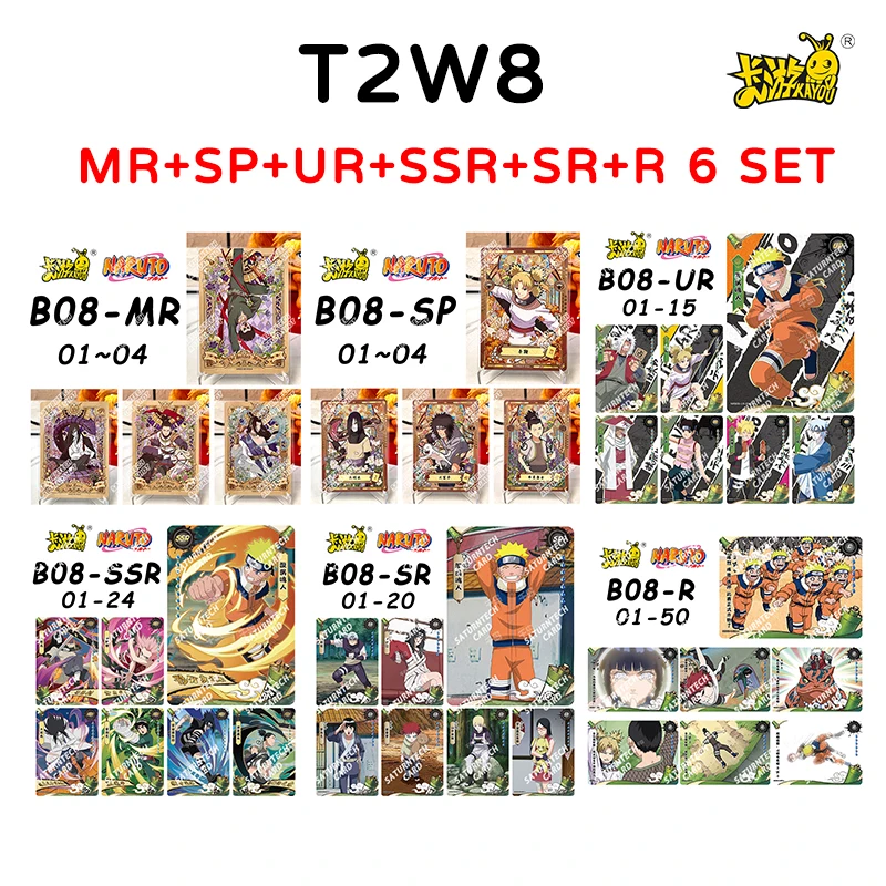 Genuine Kayou Naruto Cards T4W7 T2W8 BP SP MR PU BR PTR SSR SR R Full Set Sasuke Hinata Rare Anime Collectible Cards Toy Gift