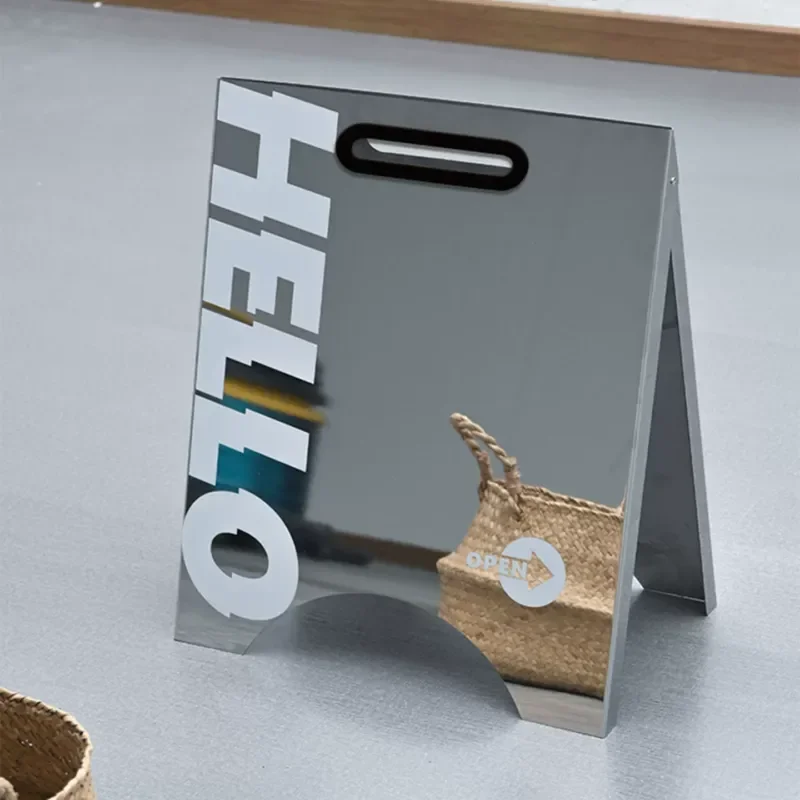 Stainless Steel A-Frame Display Stand, Mirror Finish Floor Vertical Sign Holder, Customizable Ground Billboard