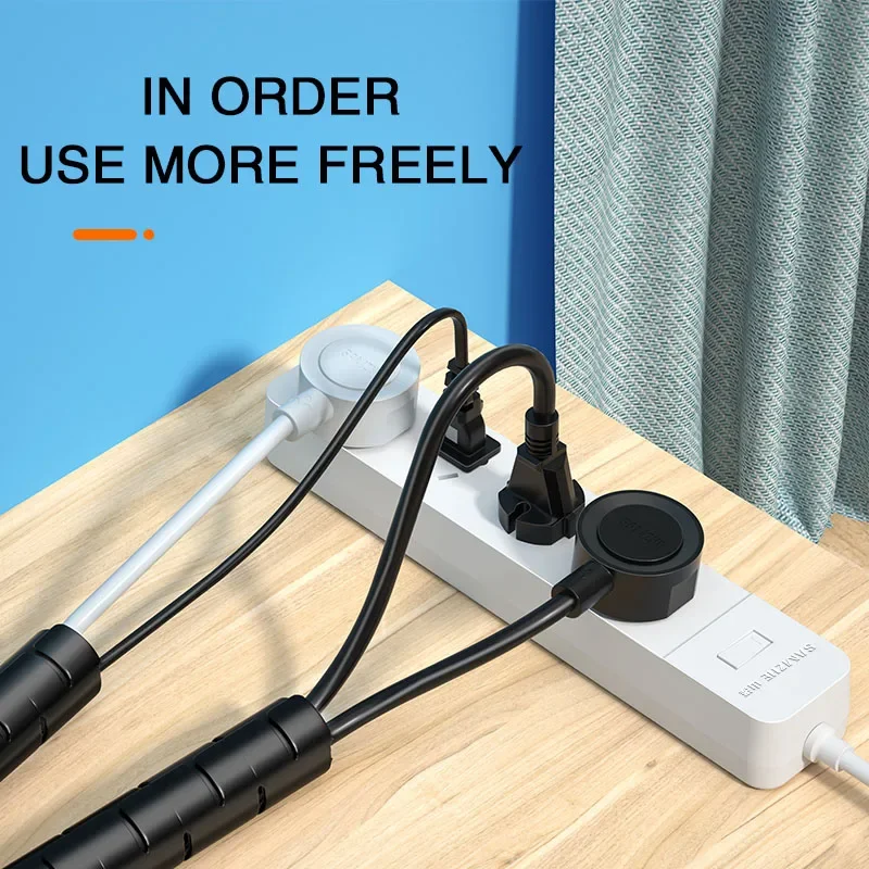 Flexible black coiled cable wire protector sleeve cover for office use managing 3M long power cords and wire organization pipe