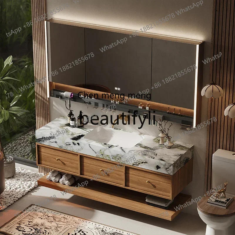 

C Medieval style bathroom cabinet combination luxury stone seamless ceramic basin wash table wash basin cabinet