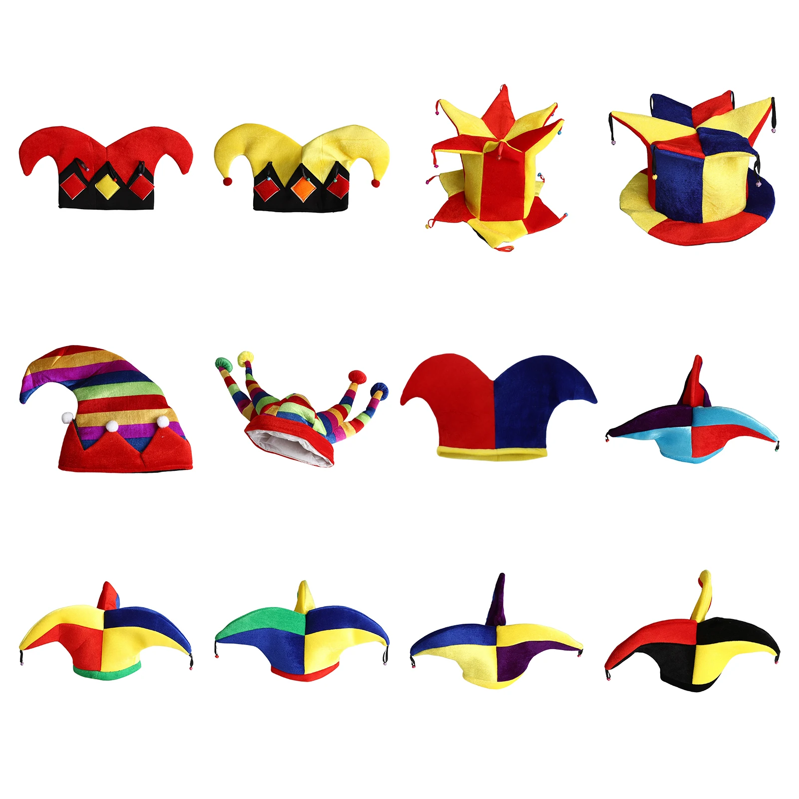 Fancy Clown Hat Mardi Gras Hat Peaks Bells Jesters Hats Cap Adult Kids Masquerade Halloween Party Cosplay Costume Accessories