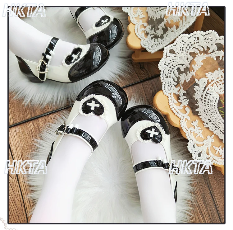 

Sweet 2026 Autumn Spring Lolita Shoes Low Heel Pumps Pleated Versatile Cute Cartoon Round Head Two Dimensional Black Shoes Women