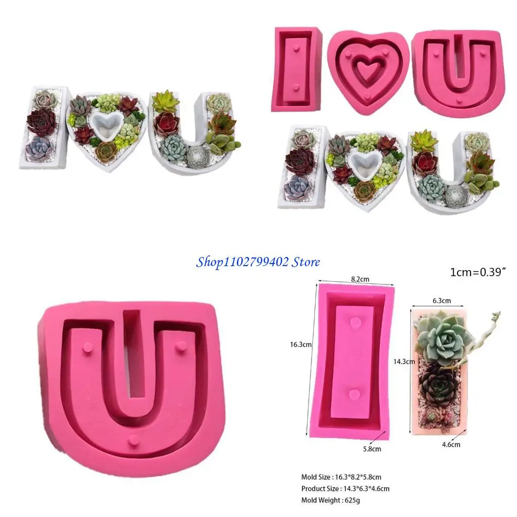 547F I Love You Silicone Flower Pot Mold Gypsum Concrete Cement Plant Decor