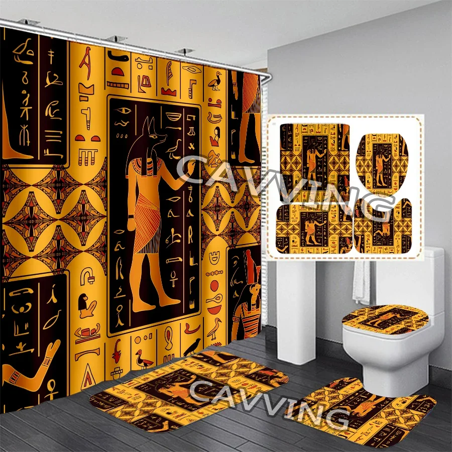 CAVVING 3D Print Egyptian God Eye of Horus Egypt Pharaoh Anubis Shower Curtain Waterproof Bathroom Curtain Anti-slip Mat Set 02