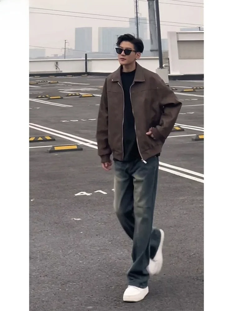 

Модные американские ретро индиго синие мужские джинсы с высокой талией, повседневные прямые расклешенные брюки с микро-расклешенными штанинами, весна-осень, Новое поступление