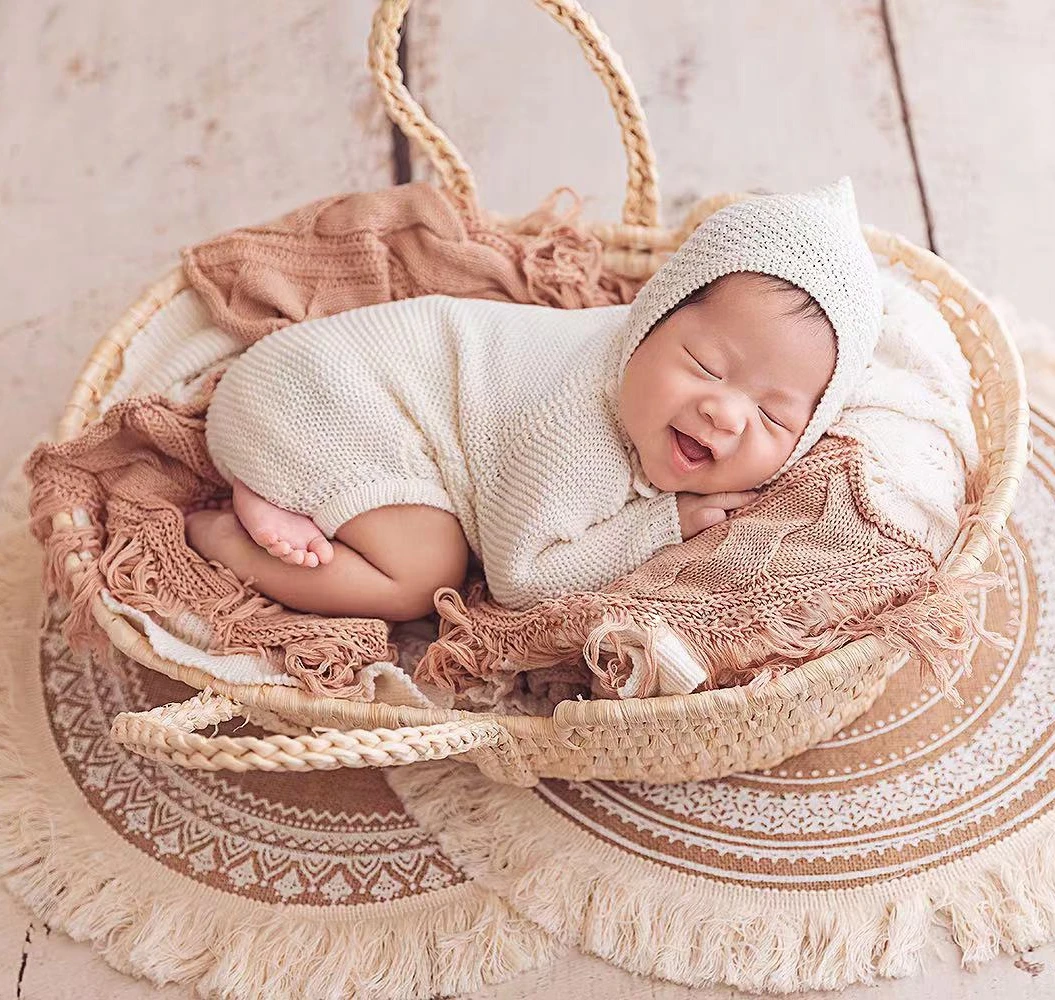 Macrame Baby Blanket Newborn Photography Props Hand-Knitted Layer Stretch Newborn Posing Backdrop Baby Photography Accessories