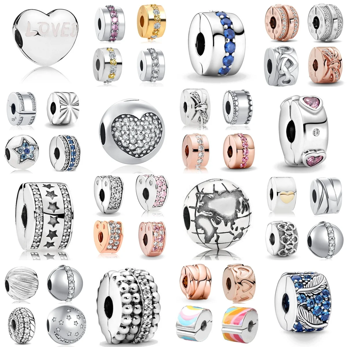 Original 925 Silver Positioning Buckle Pendant Leaf Earth Heart shaped Beads Fit Bracelets Jewelry, Women's DIY Jewelry Gifts