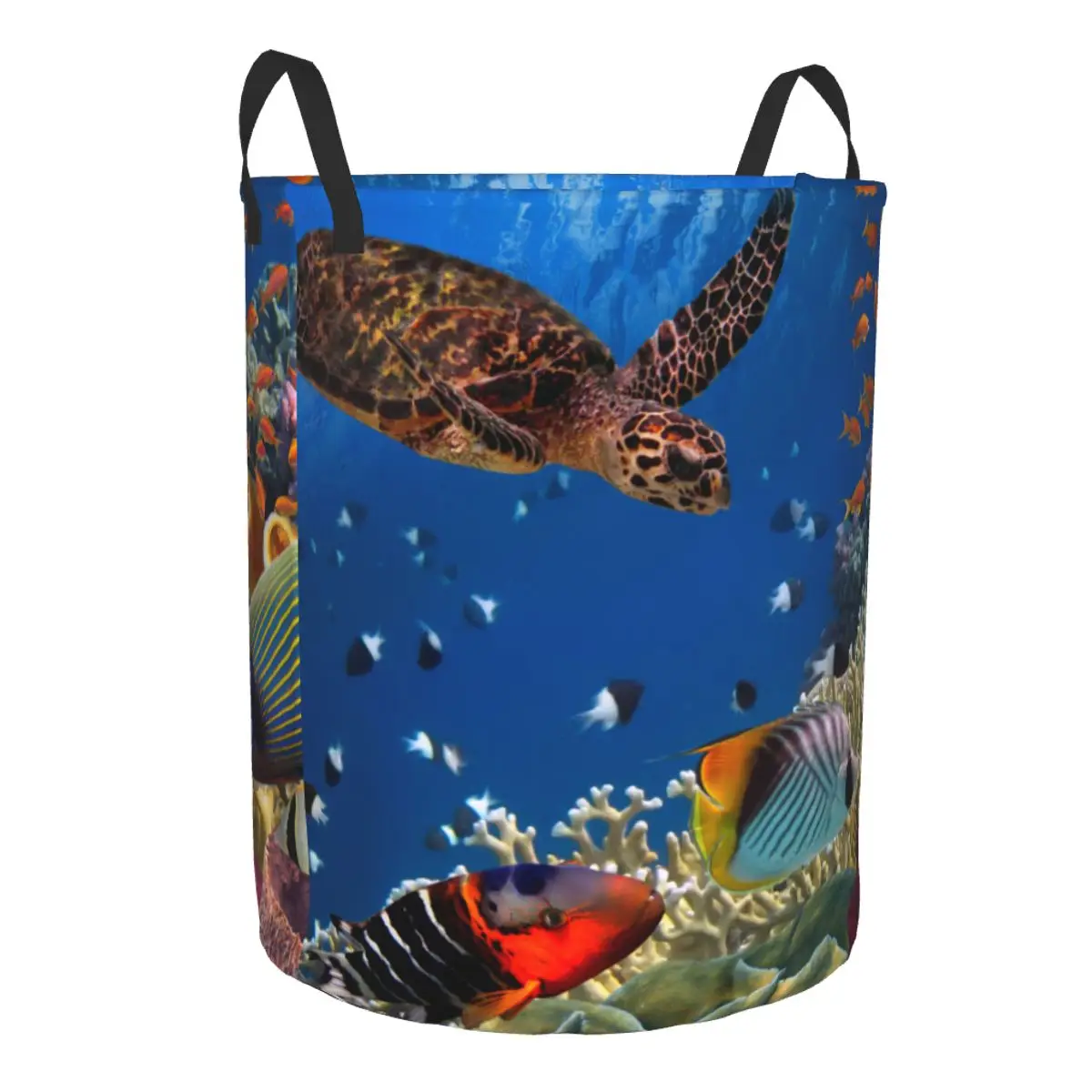 Foldable Laundry Basket for Dirty Clothes Many Fishes And Sea Turtle Storage Hamper Kids Baby Home Organizer