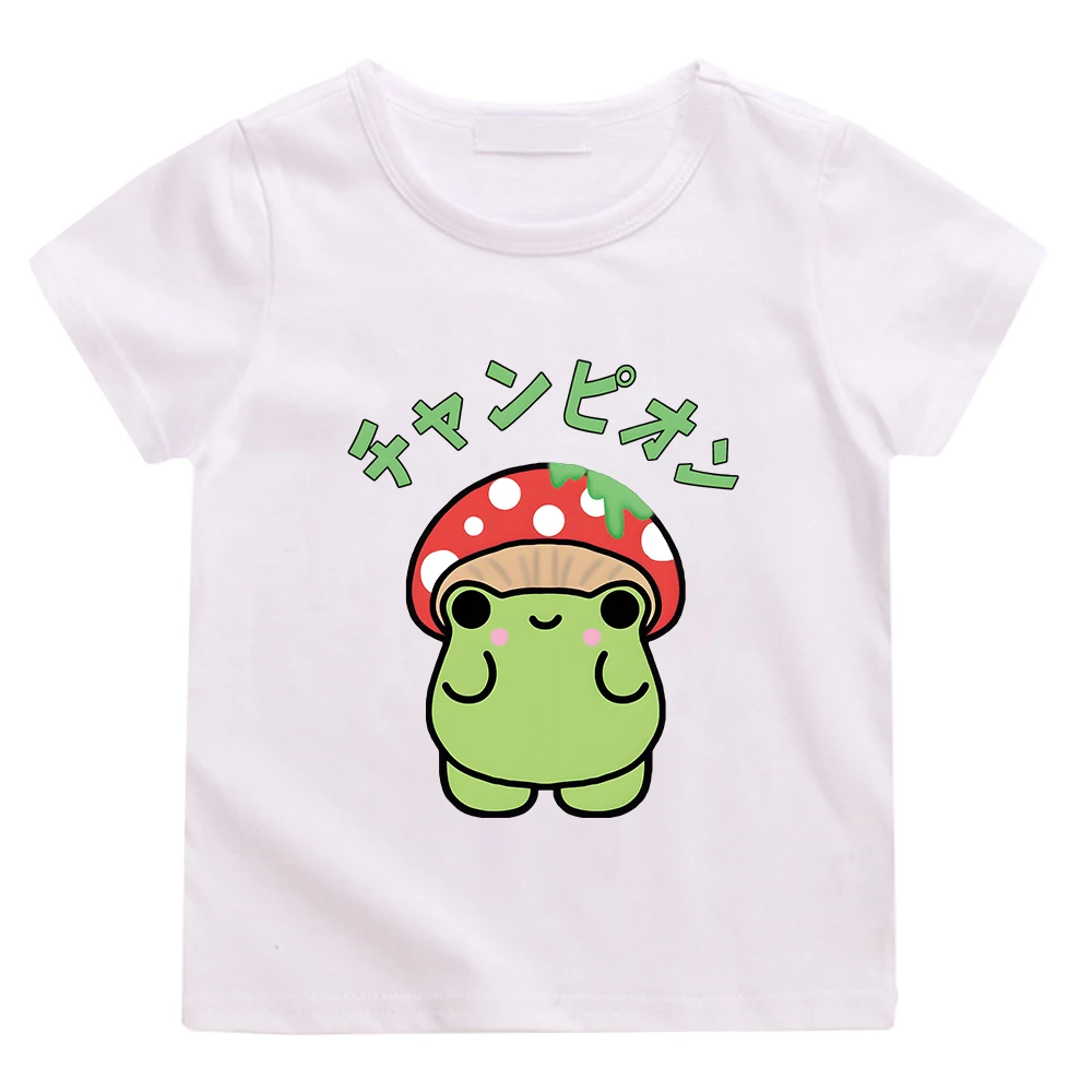 Cute Wearing Mushrooms Print Shirt Frog Short T-Shirts for Girls Kids Short Sleeve 100% Cotton T Shirt  Boys Summer Casual Tees