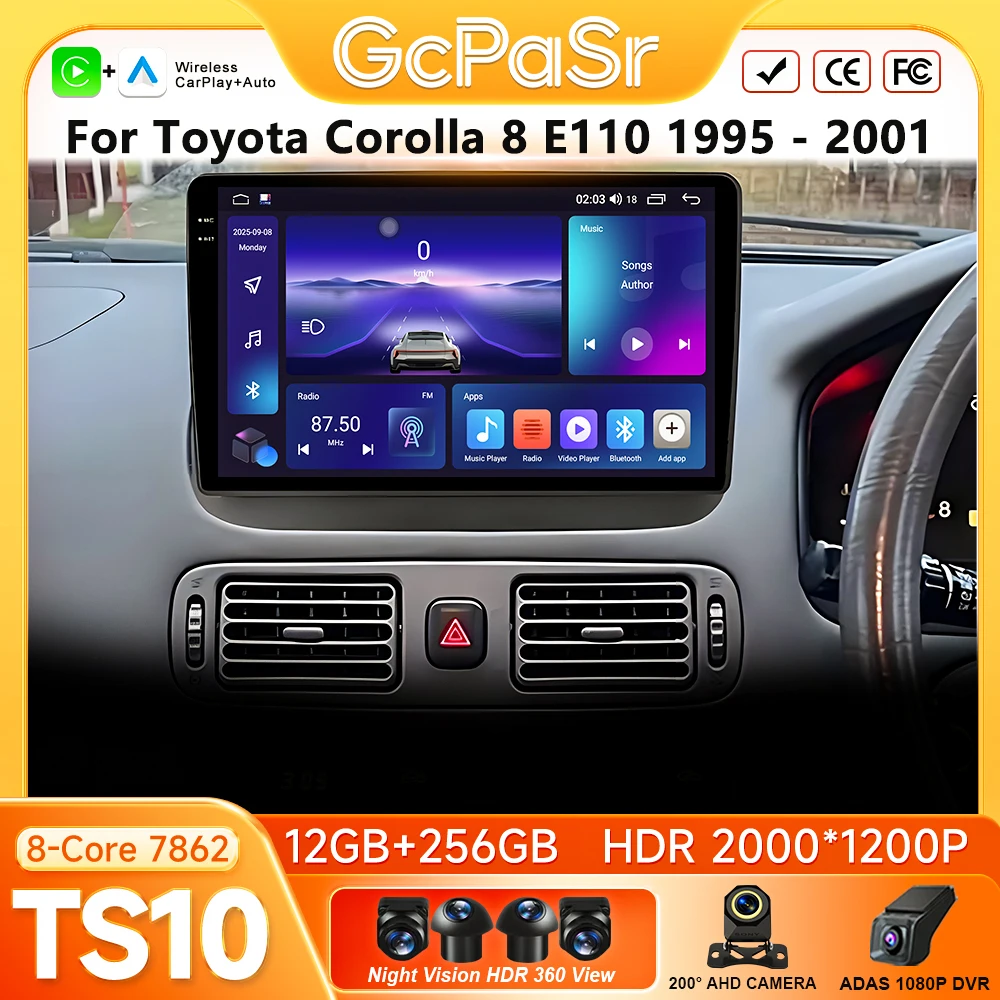 Android 16 Car Radio For Toyota Corolla 8 E110 1995 - 2001 GPS Navigation Android Auto Carplay 4G DVD No 2din Autoradio Display