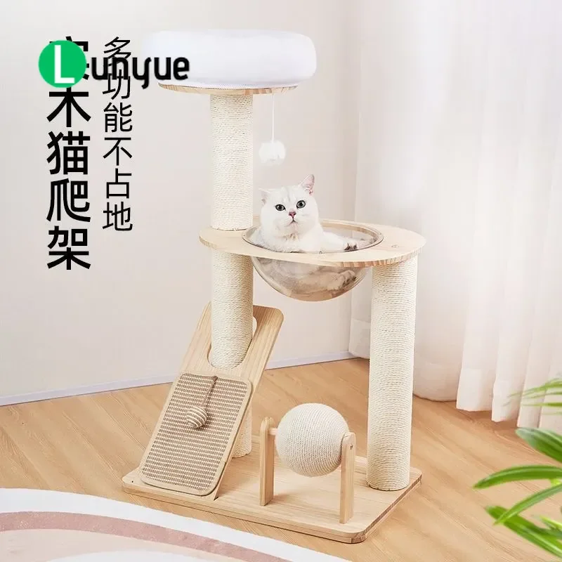 Solid Wood Cat Tree with Scratching Post and Nest Vertical Climbing Frame Small Household Pet Toy Furniture for Cats