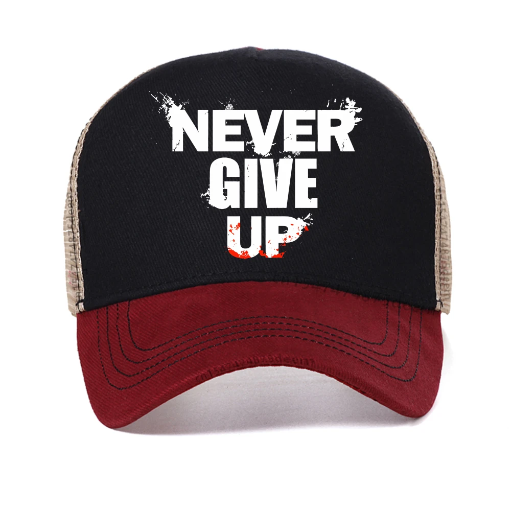 

NEVER GIVE UP letter printed baseball cap Men's summer fashionable casual sports hat outdoor men mesh adjustable Trucker hats