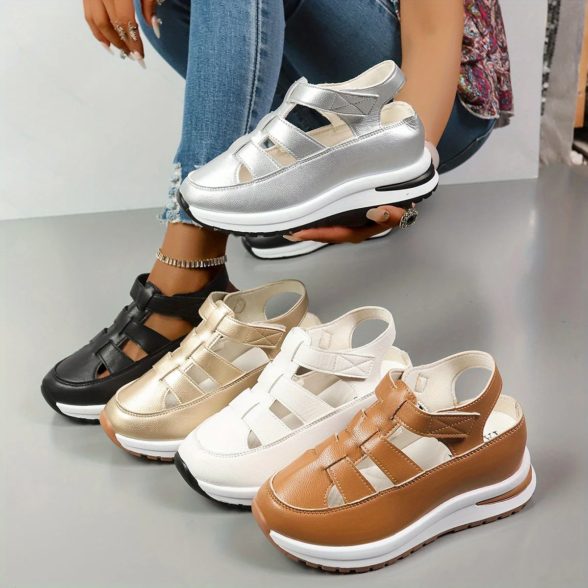 

Summer Women Wedge Sandals Lightweight Platform Gladiator Sandals for Woman Cover Toe Non Slip Beach Sandlias Plus Size